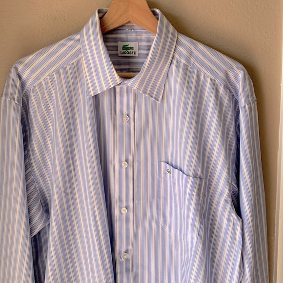 LACOSTE Blue Stripe Long Sleeve Button Down Shirt - Picture 1 of 7